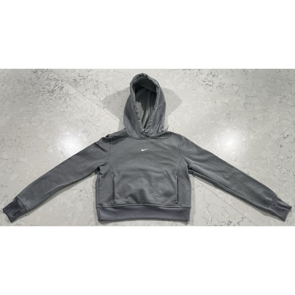 Nike Therma-FIT Cropped One Hoodie Womens XS Gray Fleece Swoosh Logo FB5210-091